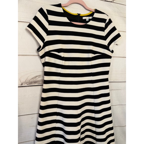 Boden Black White Striped Knit‎ Cap Sleeve Fit Flare Dress - Picture 7 of 7